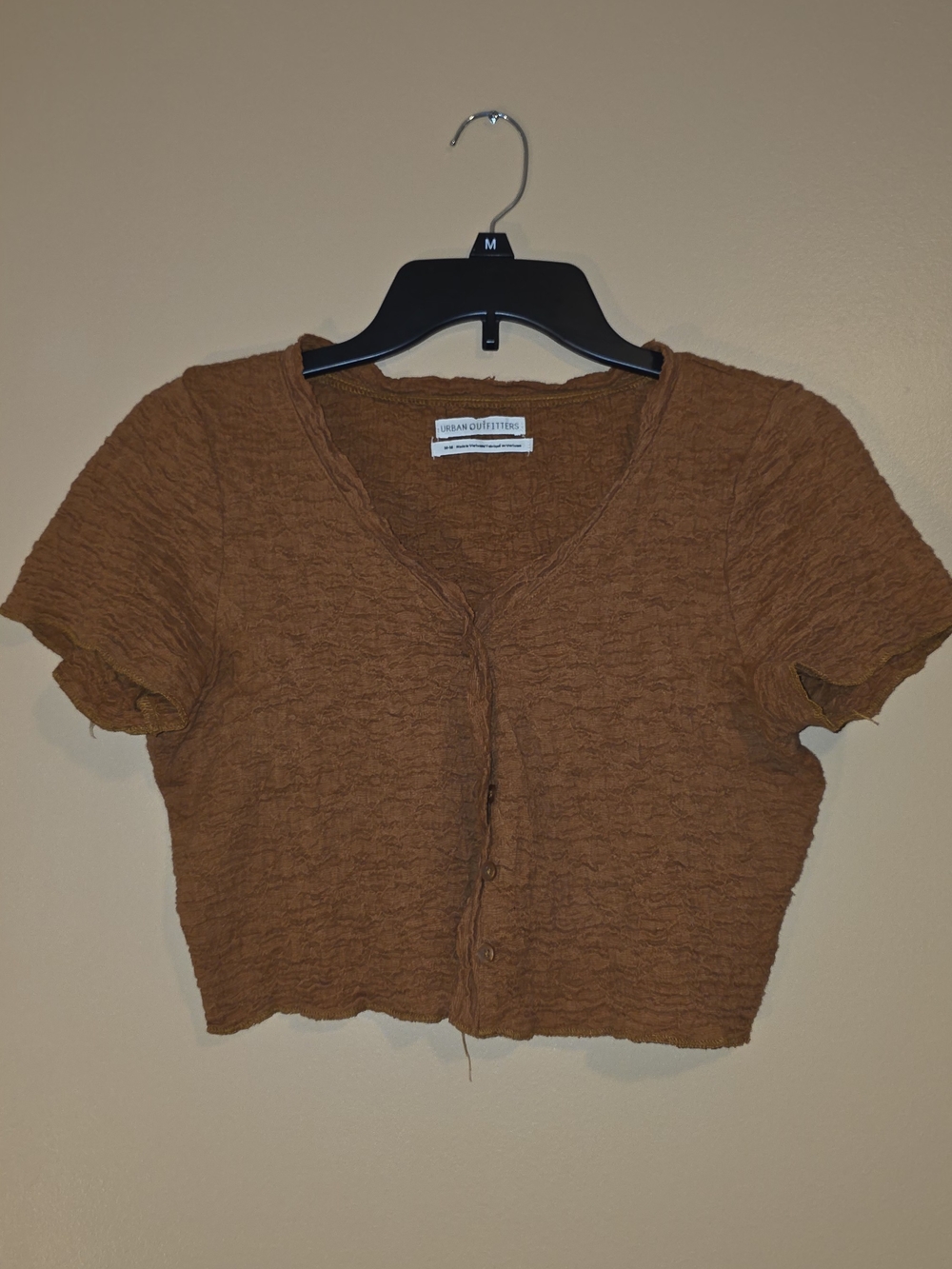 Urban Outfitters Cropped Button-Up Top in Rust